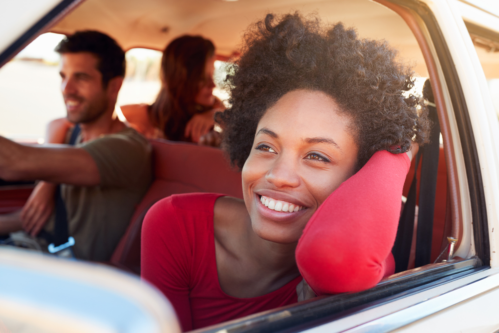 Woman smiling while travel.